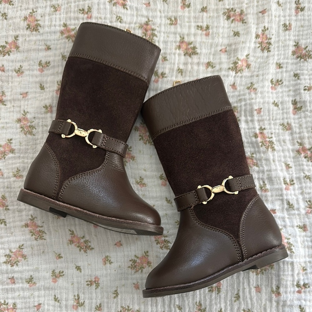 Baby Walker Leather and Suede Boots with Gold Buckle